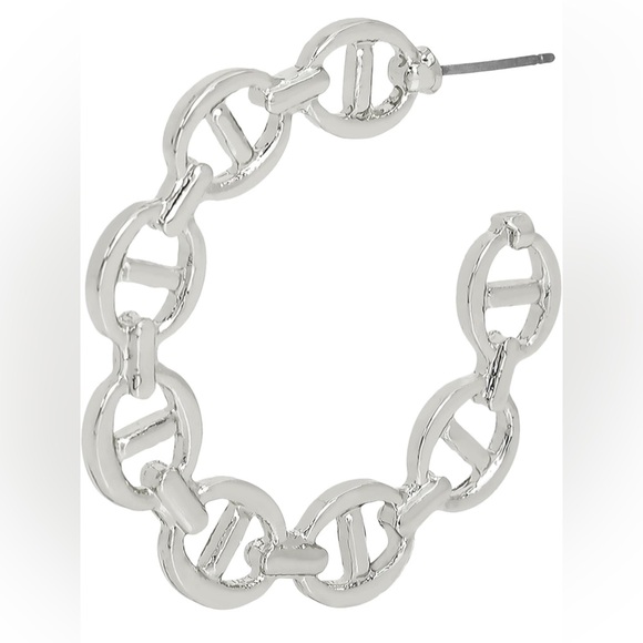 Steve Madden Chain Link Silver Hoop Earrings - Picture 3 of 3